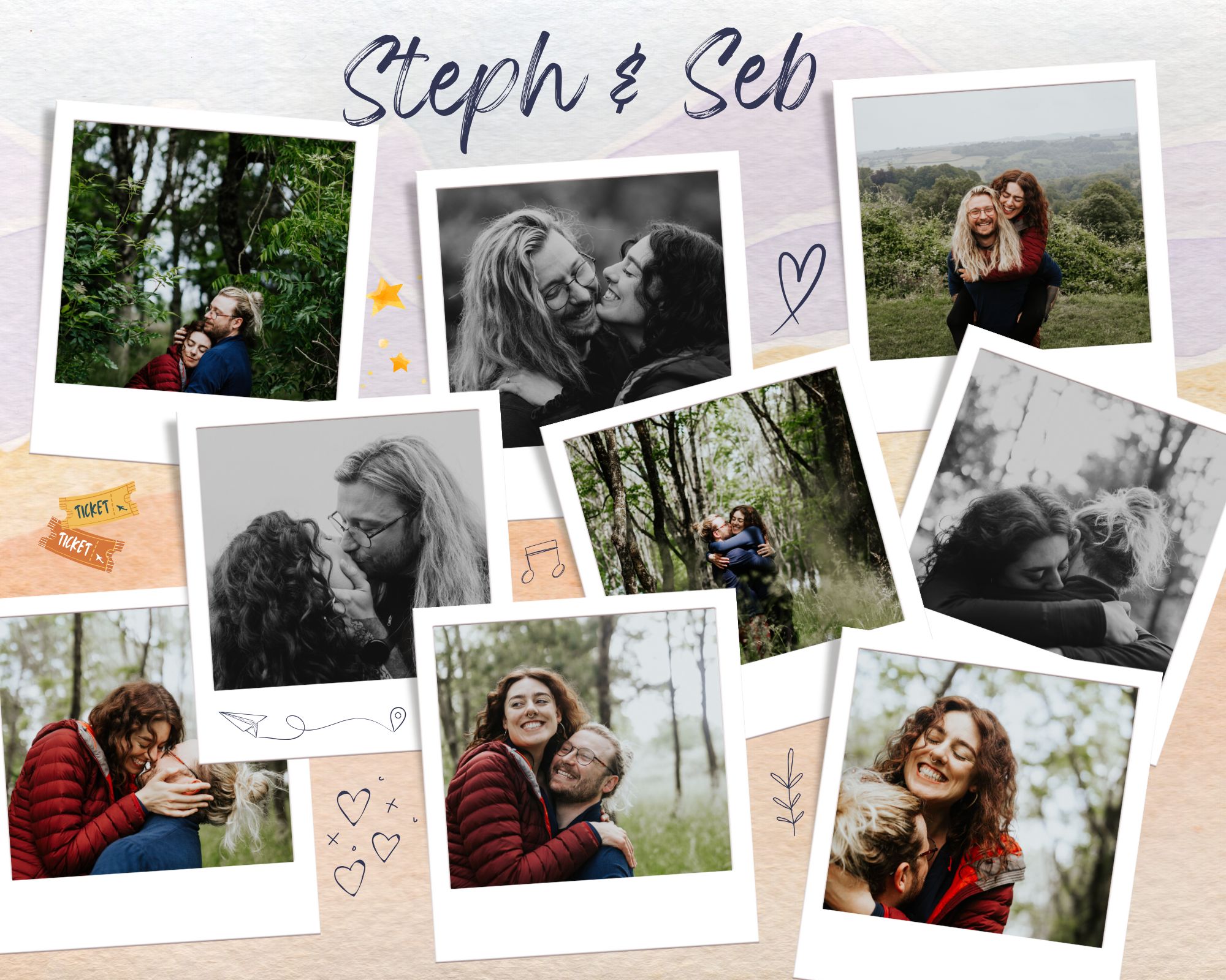 A collage of Seb and Steph